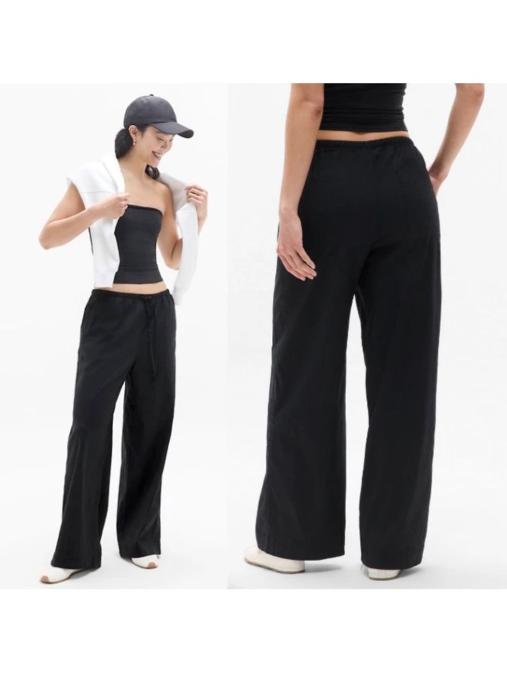 Athleta Paradise Midrise Wide Leg Linen Blend Pant Womens Size Medium Black